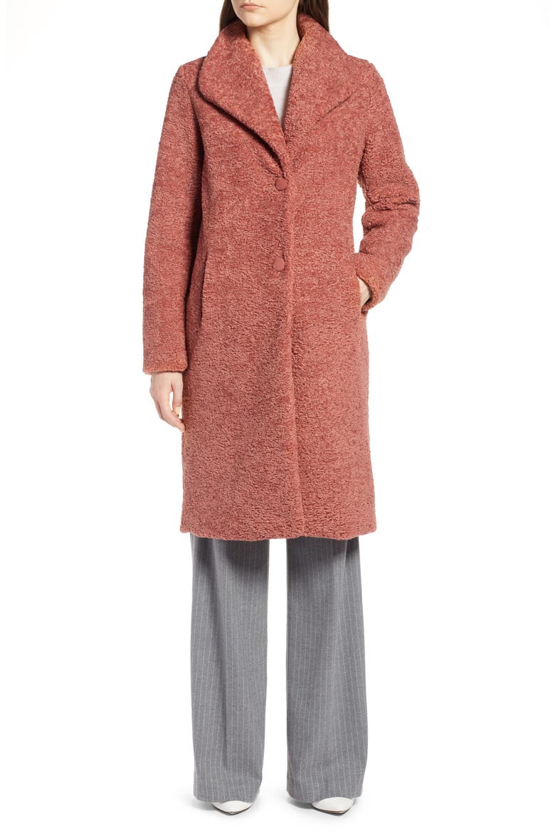 Faux Fur Coat, Alternate, color, ROSE