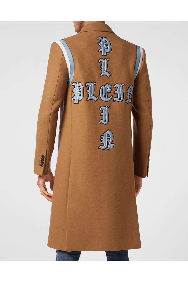 Wool Long Coat Gothic Plein Men, Alternate, color, beige