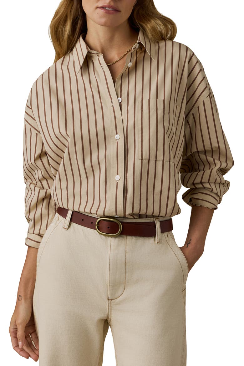 Coastal Relaxed Organic Cotton Button-Up Shirt, Main, color, DRIFT SAND STRIPE