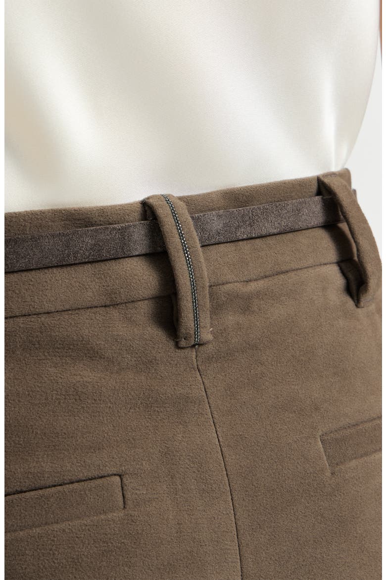 Stretch Cotton Moleskin Loose Tailored Trousers With Monili, Alternate, color, Brown