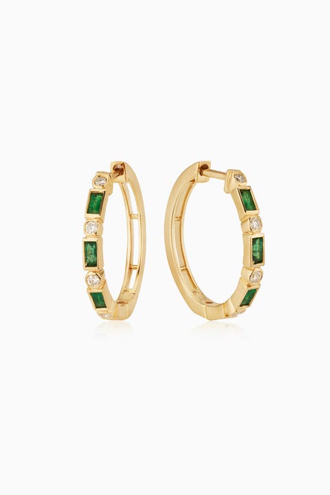 14K Gold Crown Jewels Hoops