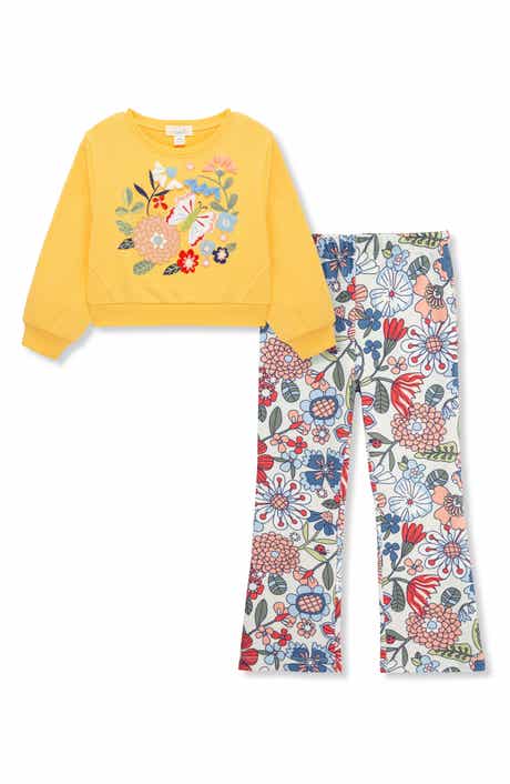 Peek Aren't You Curious Kids' Butterfly Garden Embroidered Sweatshirt & Floral Print Knit Pants Set