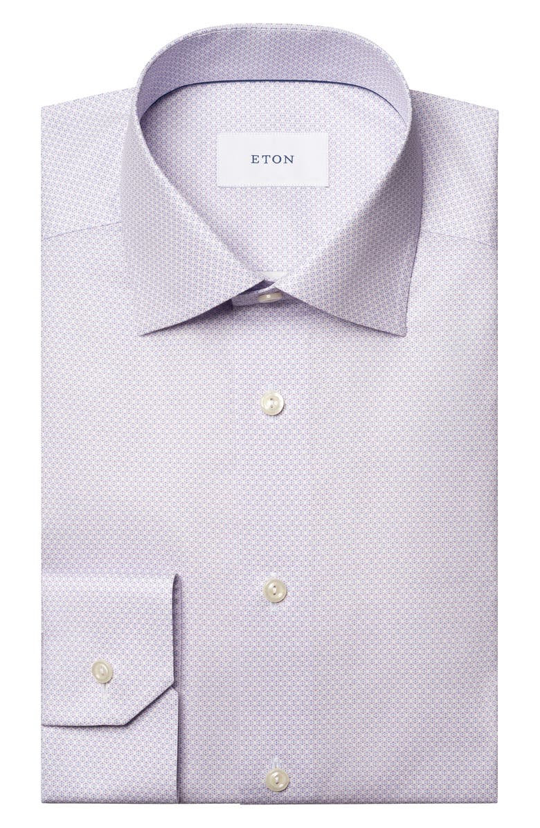 Eton Slim Fit Geometric Pattern Cotton Dress Shirt, Alternate, color, Light Purple