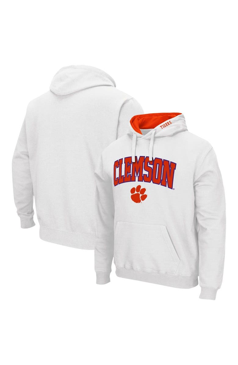 COLOSSEUM Men's Colosseum White Clemson Tigers Arch & Logo 3.0 Pullover Hoodie, Main, color, White