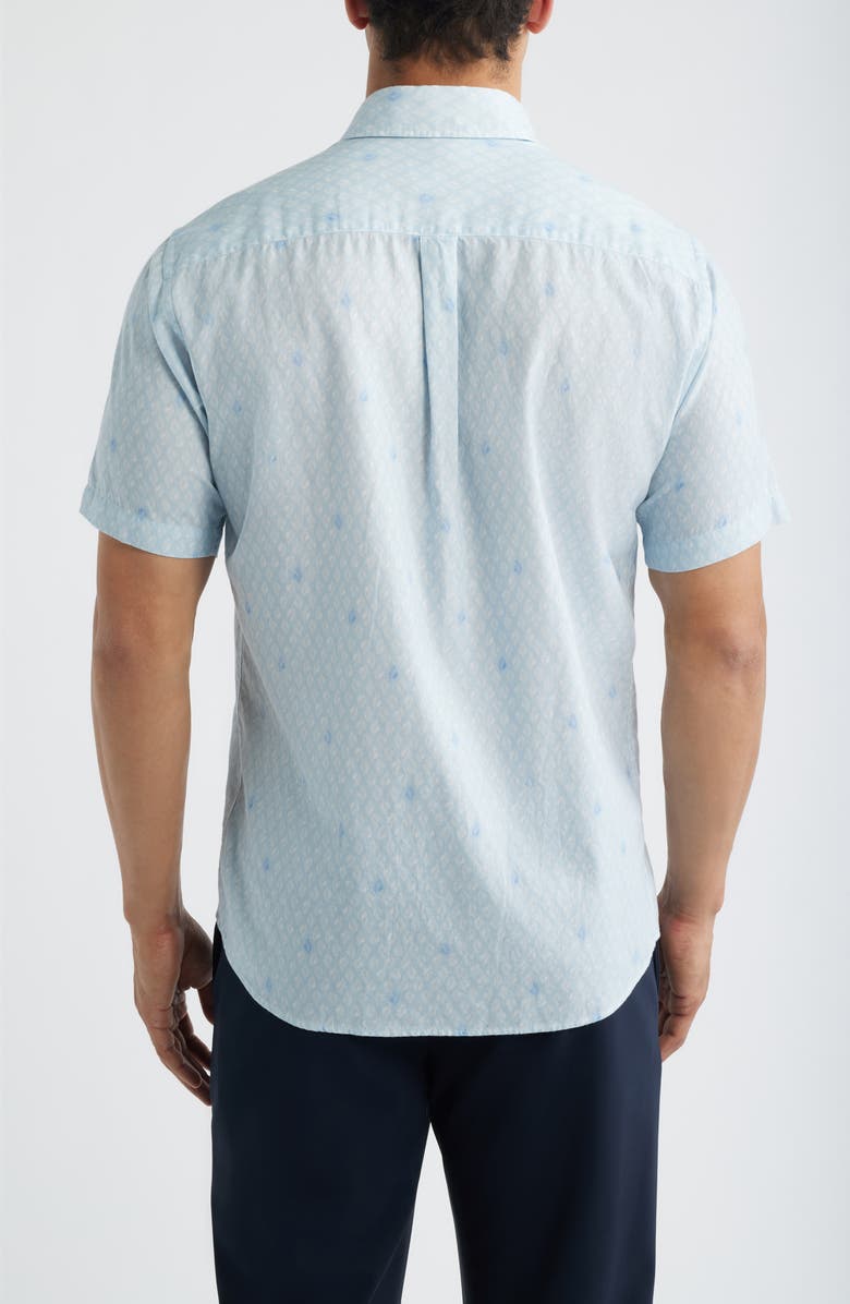 Peter Millar Whitehaven Abstract Print Short Sleeve Cotton & Lyocell Button-Up Shirt, Alternate, color, Stream Blue