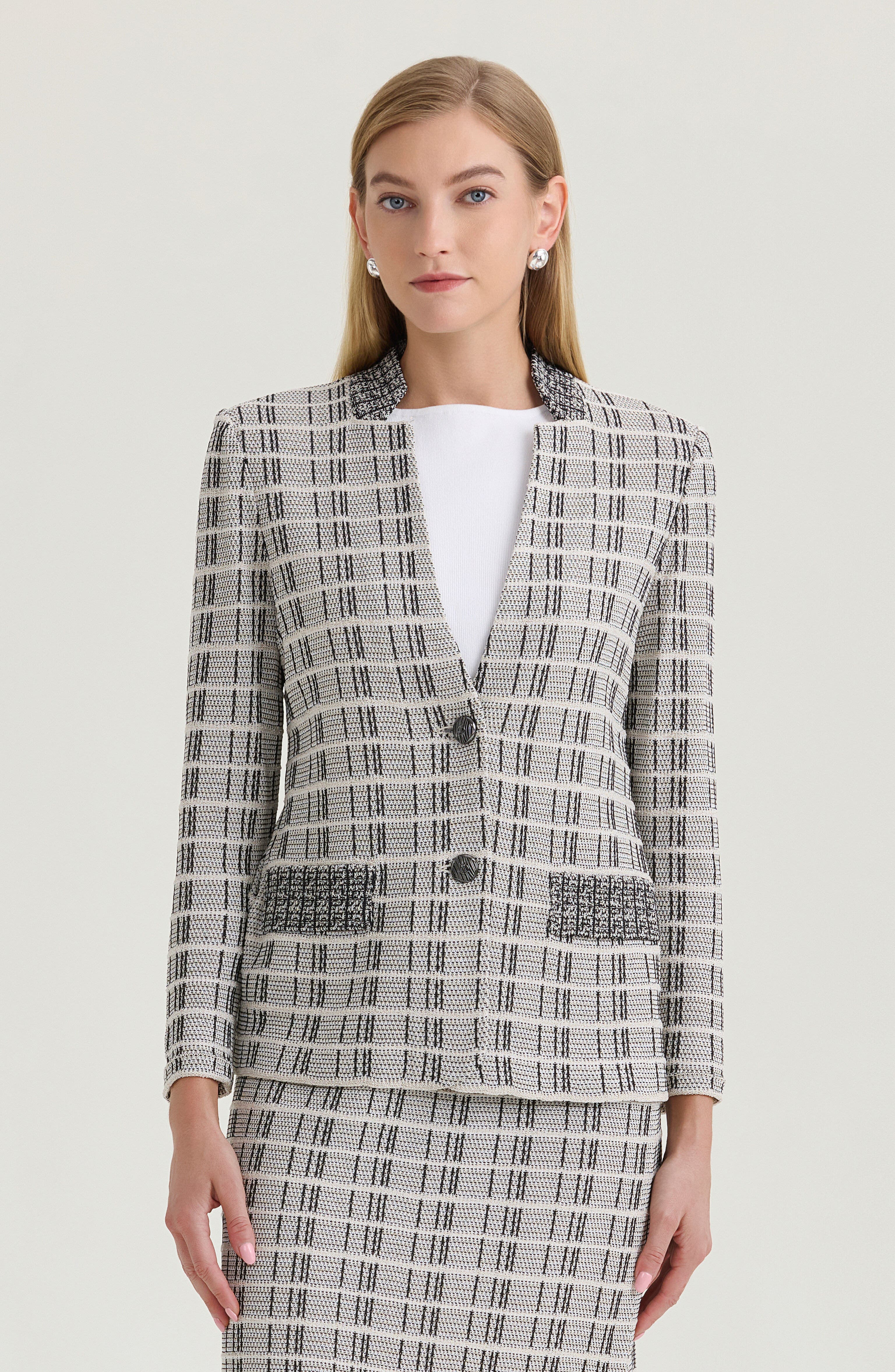 Tailored Contrast Stitch Tweed Knit Jacket - image 2