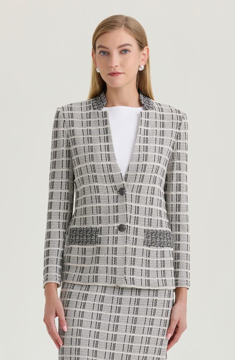 Tailored Contrast Stitch Tweed Knit Jacket