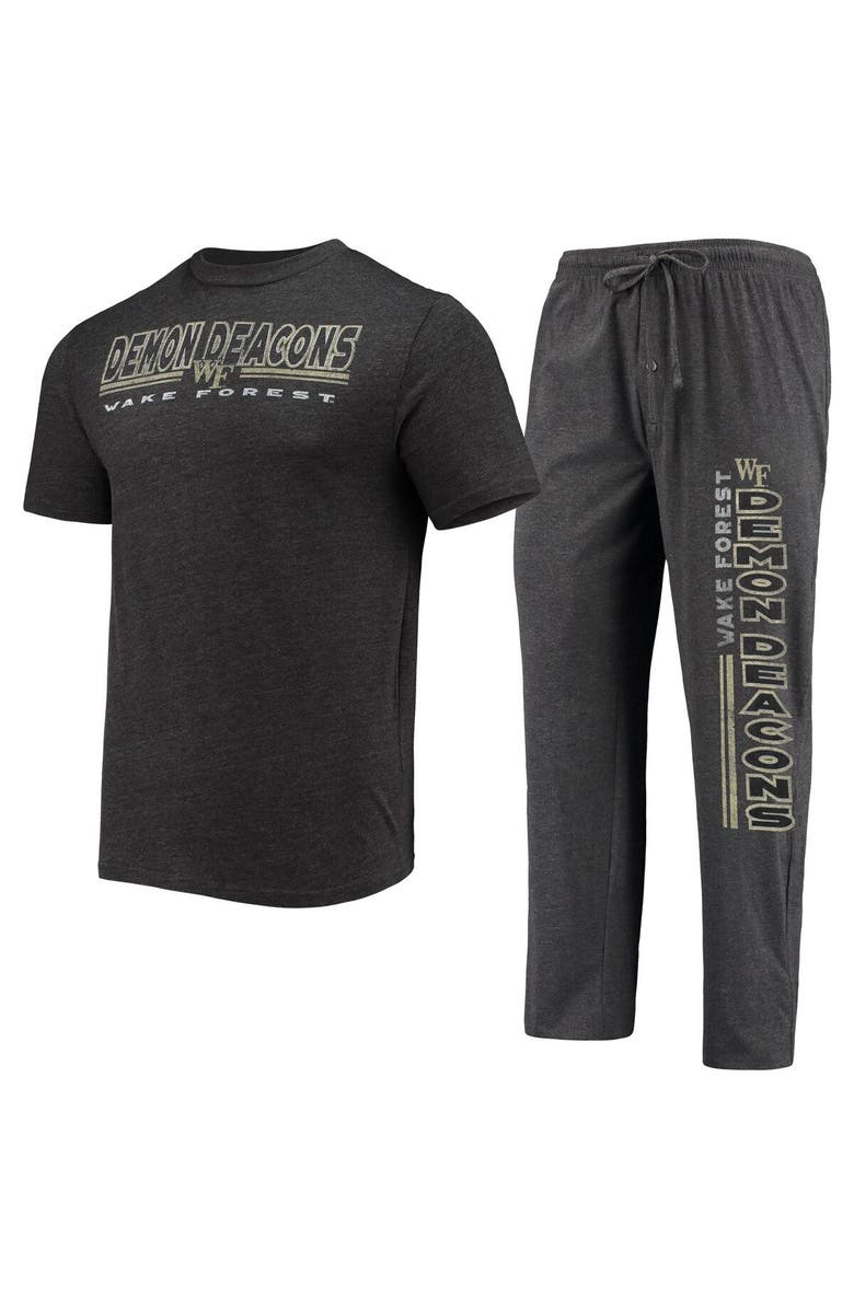 CONCEPTS SPORT Men's Concepts Sport Heathered Charcoal/Black Wake Forest Demon Deacons Meter T-Shirt & Pants Sleep Set, Main, color, Heather Charcoal