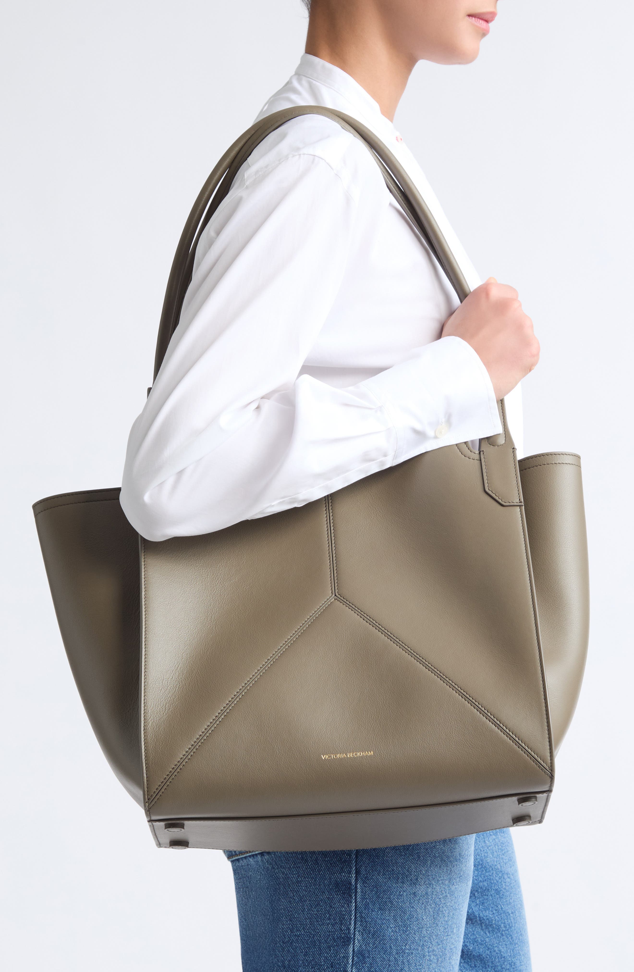 Small Victoria Leather Tote, Alternate, color, LIGHT KHAKI