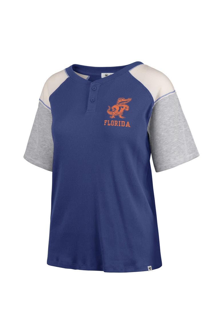 Women's '47 Royal Florida Gators Underline Harvey Colorblock Raglan Henley T-Shirt, Alternate, color, Royal