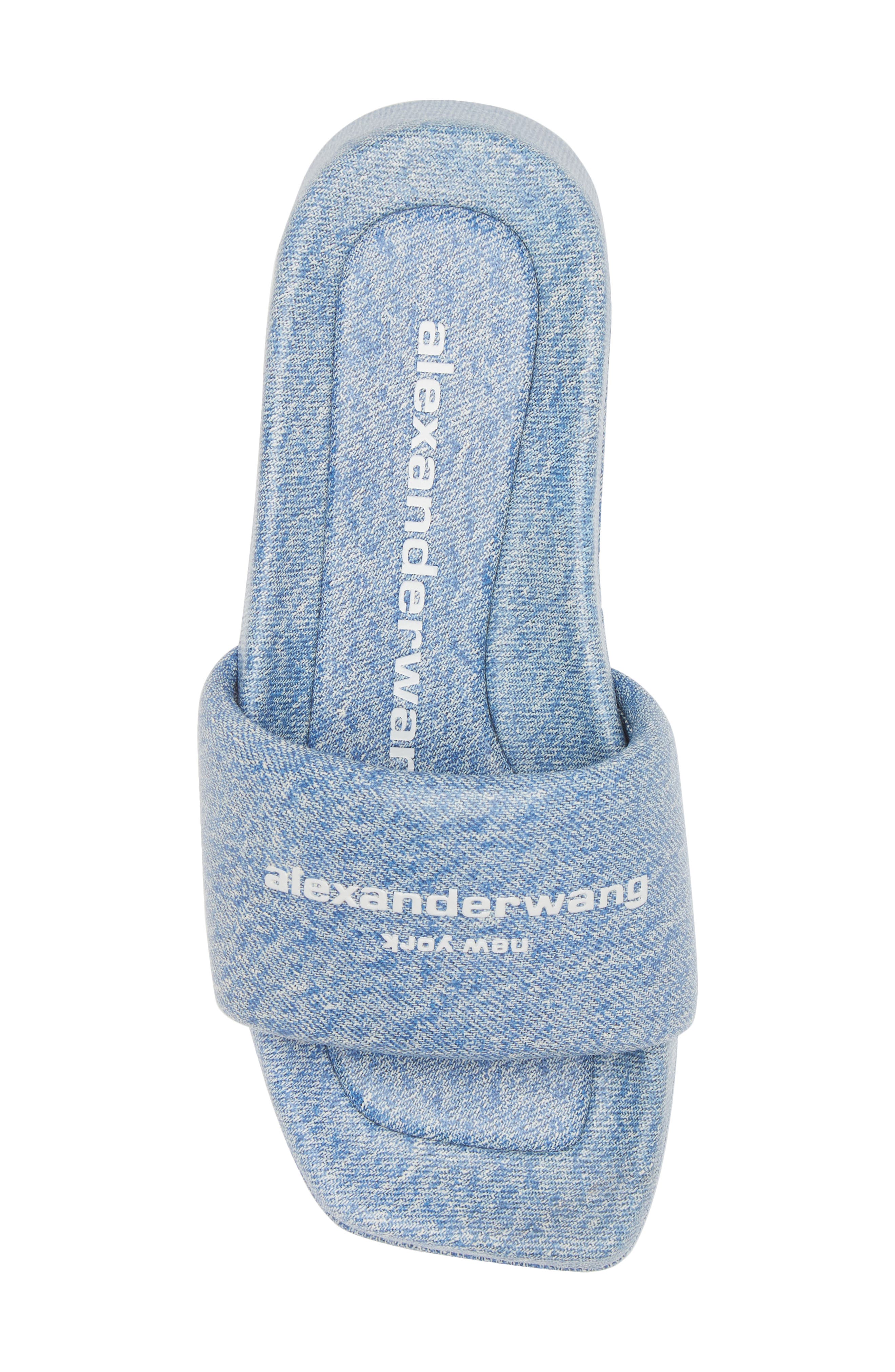 Alexander Wang Float Denim Print Leather Platform Slide Sandal, Alternate, color, 