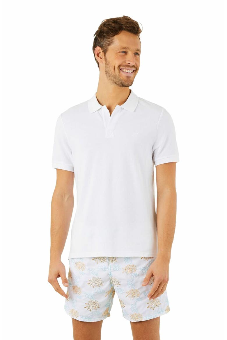 Men's Solid Cotton Polo, Alternate, color, BLANC