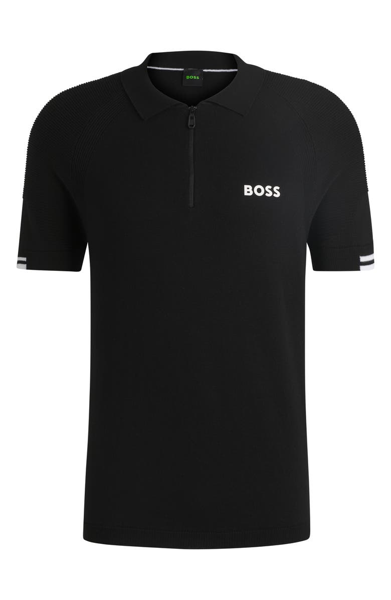 BOSS Perform-Max Quarter-Zip Polo Sweater, Alternate, color, Black
