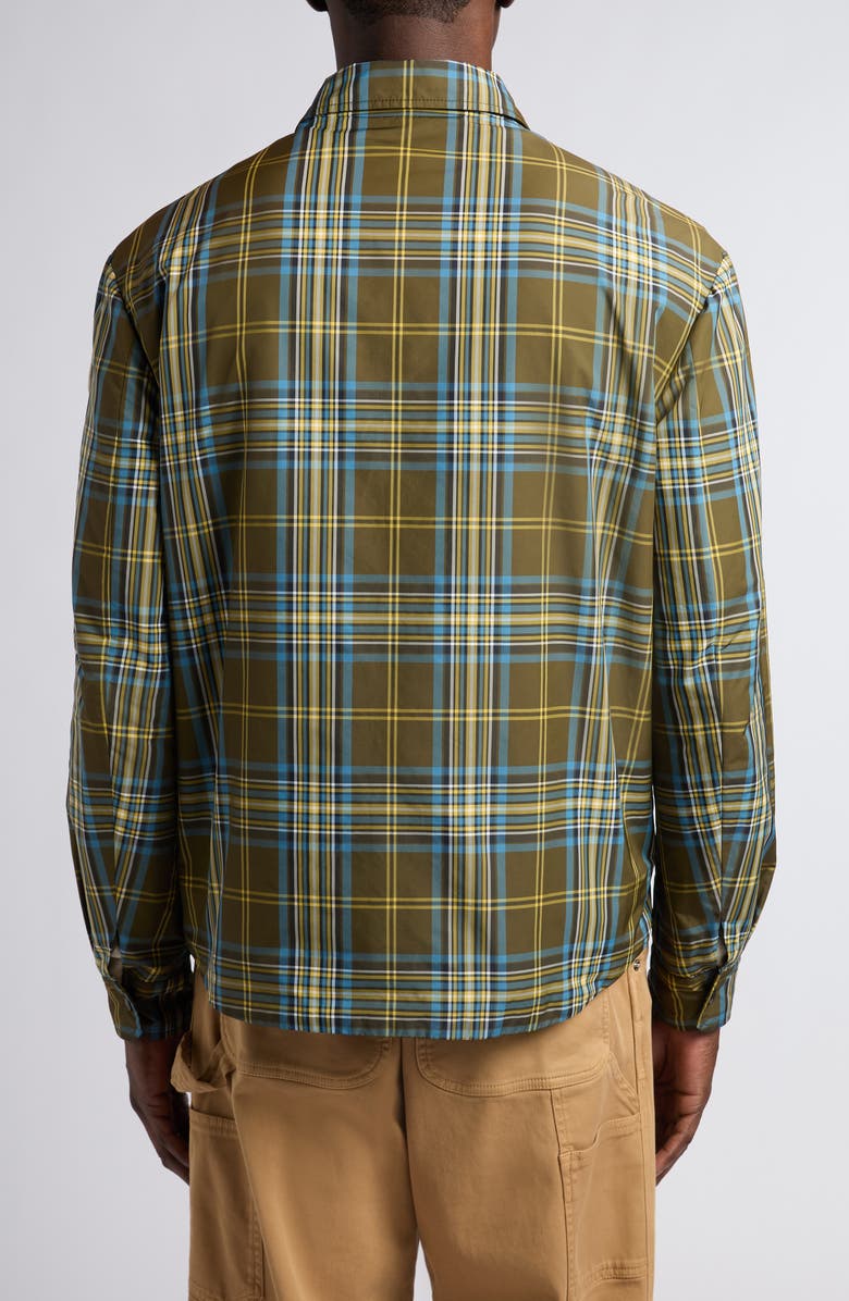 Moncler Plaid Nylon Snap-Up Shirt, Alternate, color, Green