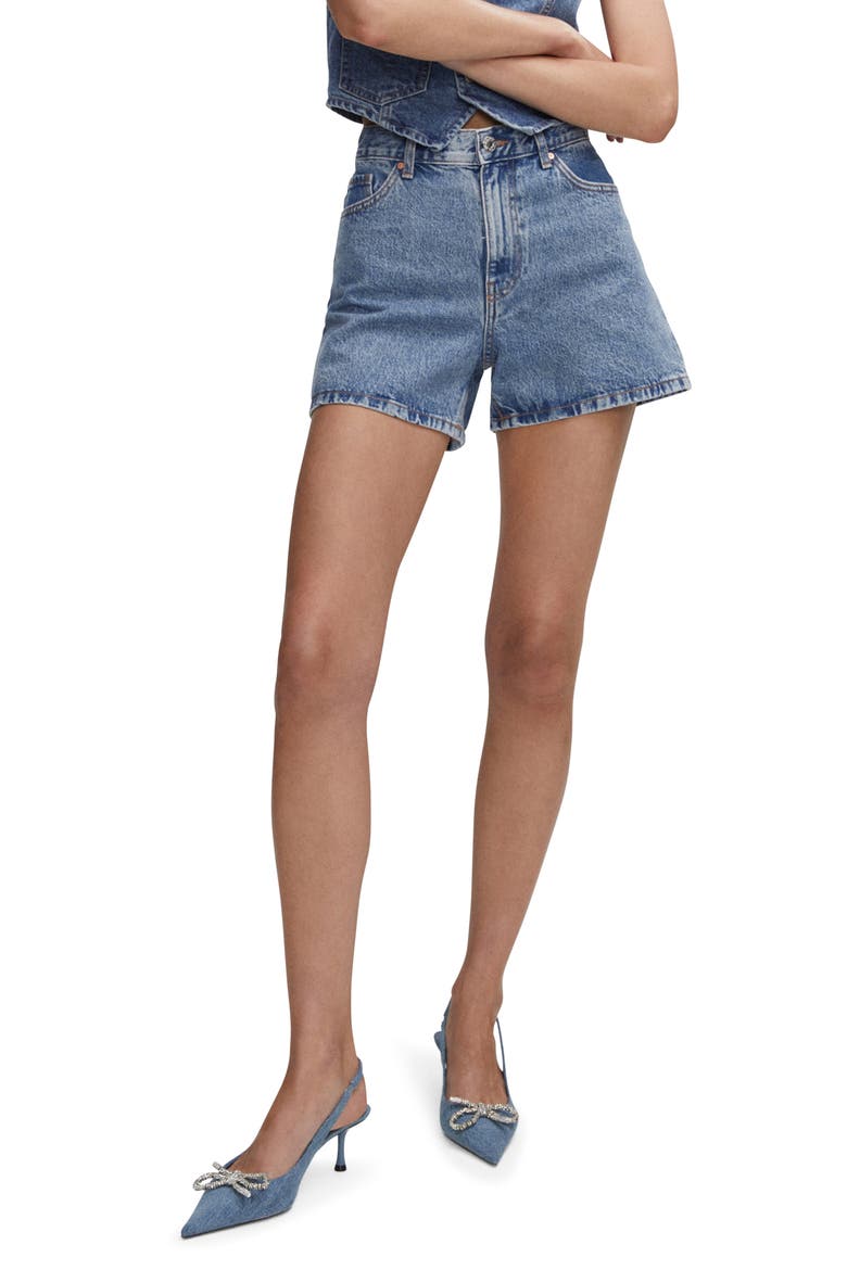 High Waist Denim Shorts, Main, color, MEDIUM BLUE