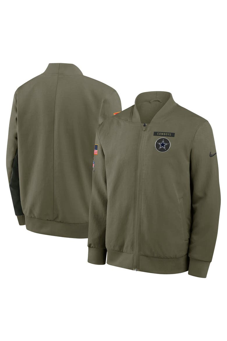 Men's Nike Olive Dallas Cowboys 2025 Salute to Service Sideline Full-Zip Bomber Jacket, Main, color, Olive