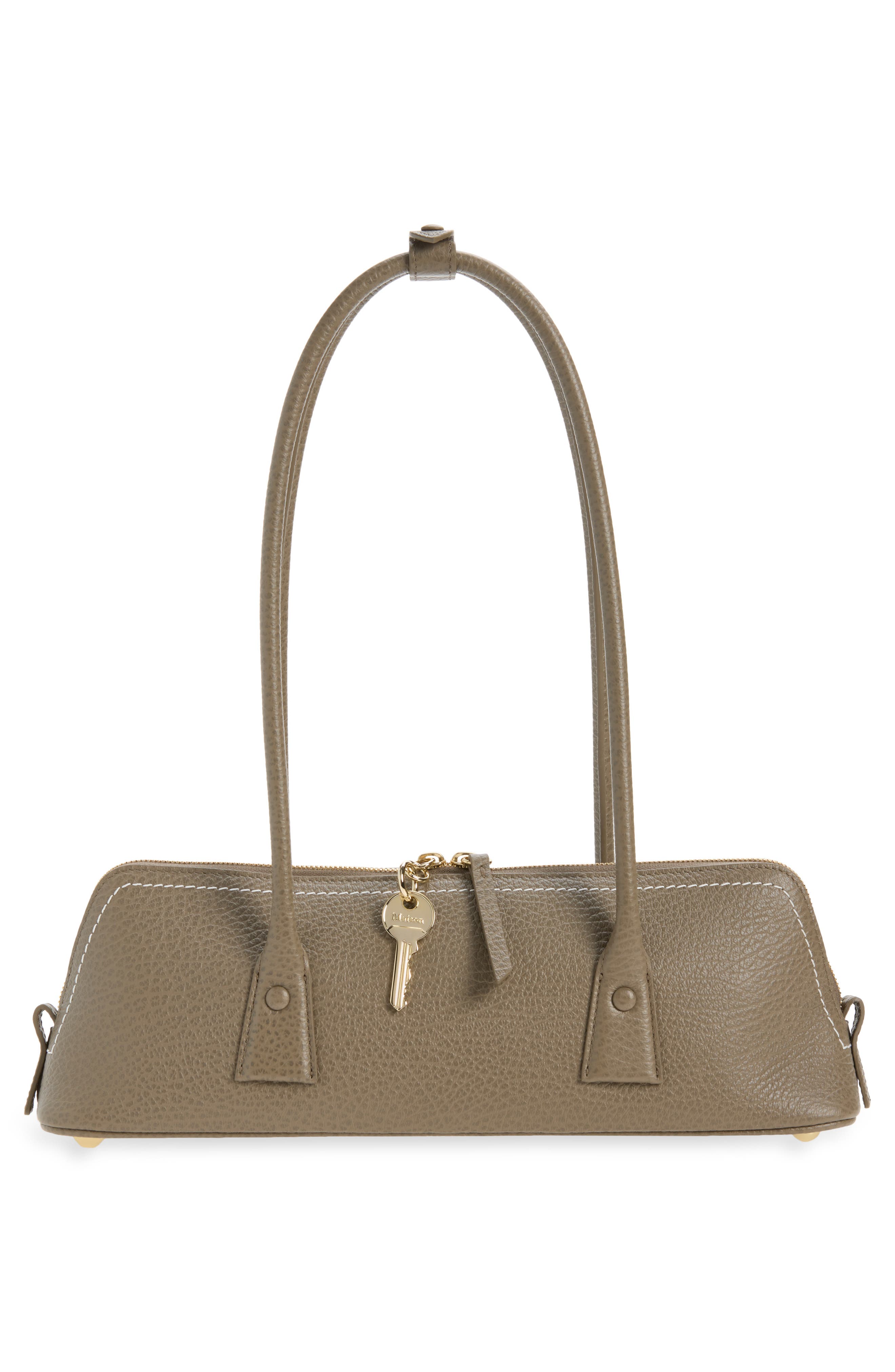 5AC Leather & Canvas East/West Shoulder Bag, Alternate, color, TAUPE