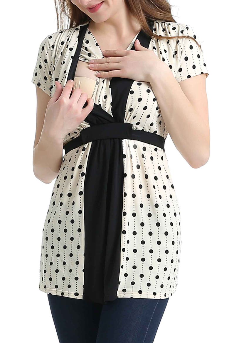Maternity Nursing Polka Dot Print Top, Alternate, color, Beige