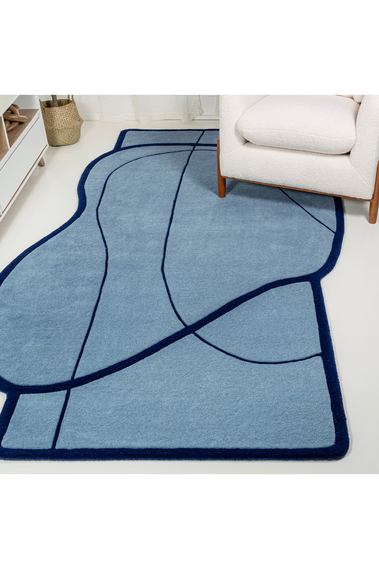 Mosaic Coastal Geometric Border Handwoven Wool Area Rug, Alternate, color, Light Blue/Navy