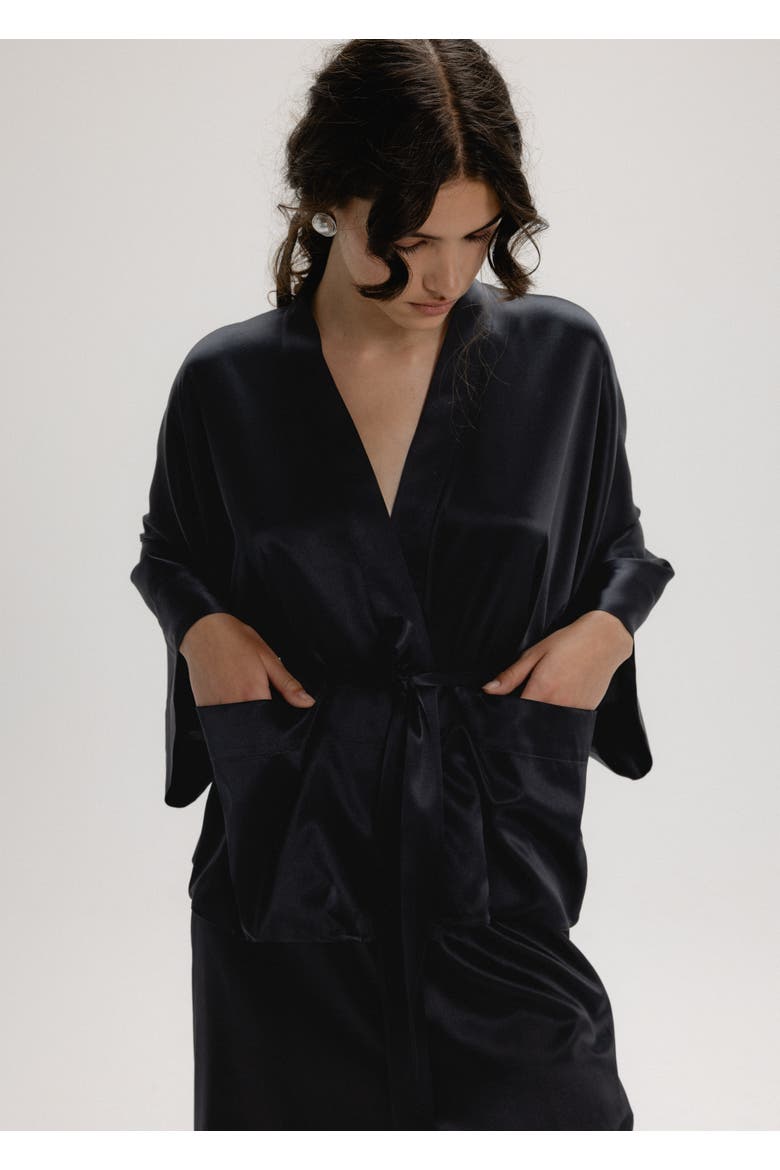 Silk Long Sleeve Jacket, Main, color, Black