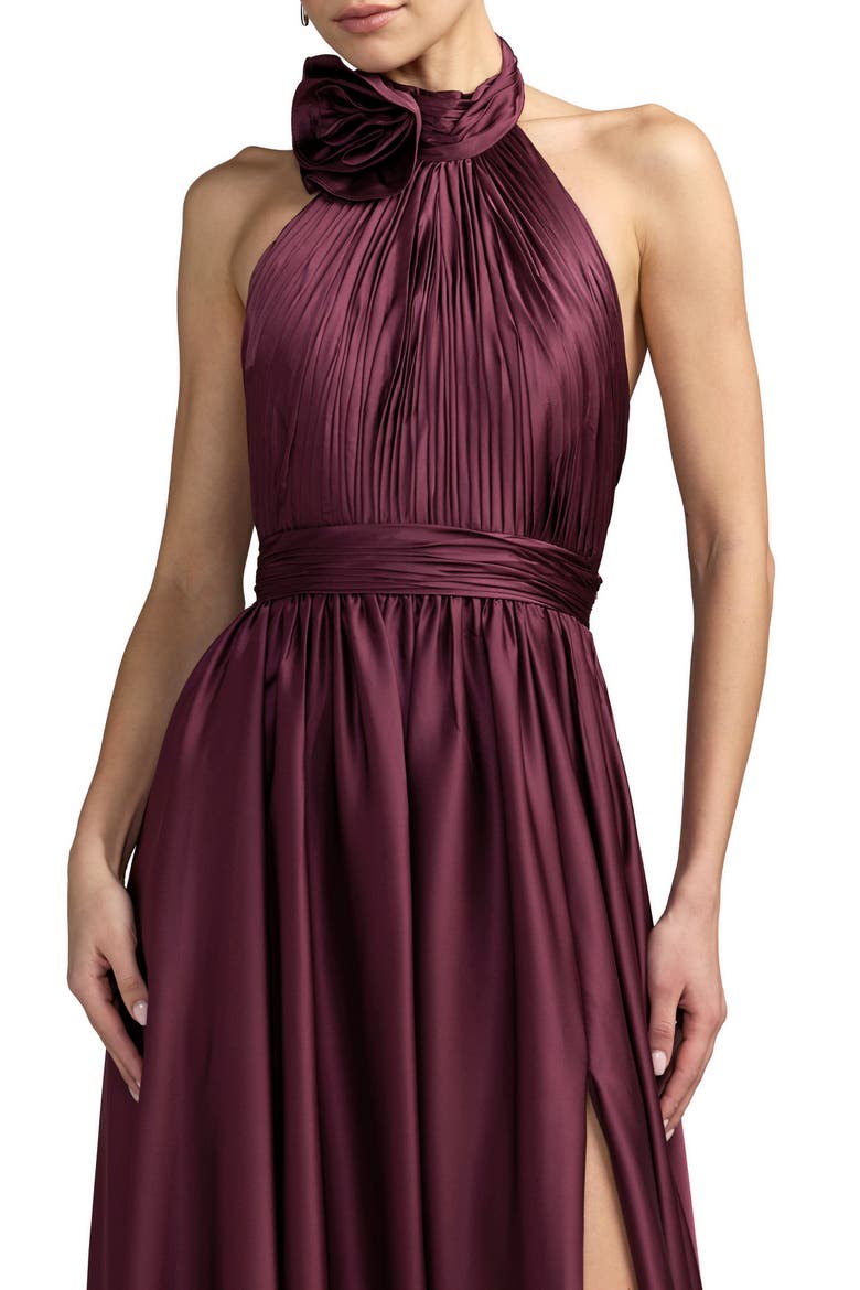 Rosette Halter Chiffon Evening Gown, Alternate, color, Eggplant
