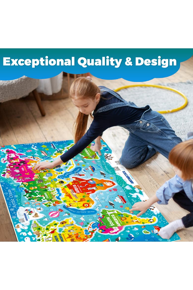 48-Piece Giant Floor Kids Jigsaw Puzzle - USA, World Map, City, and Vehicle Themes, Alternate, color, World Map