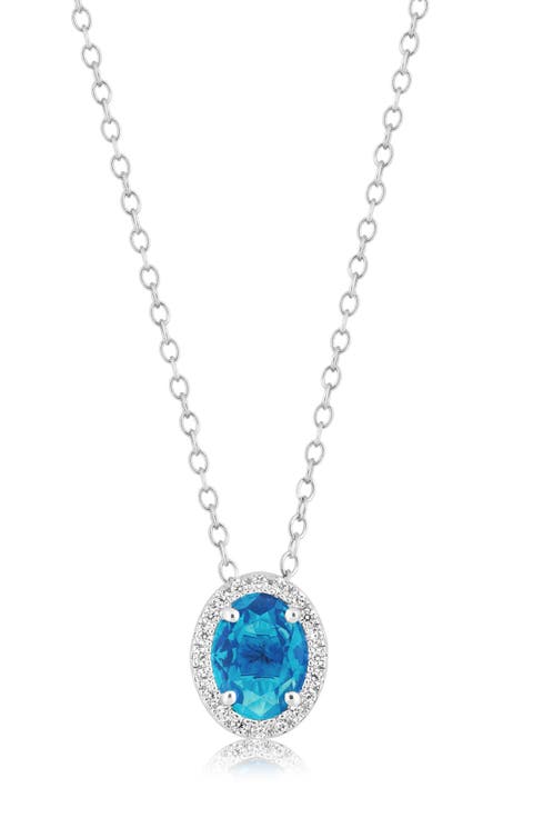 Oval Birthstone Halo Pendant Necklace