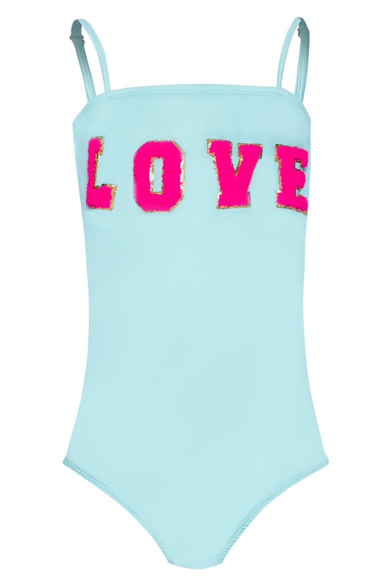 Kids' Embroidered One-Piece Swimsuit, Main, color, ICE BLUE