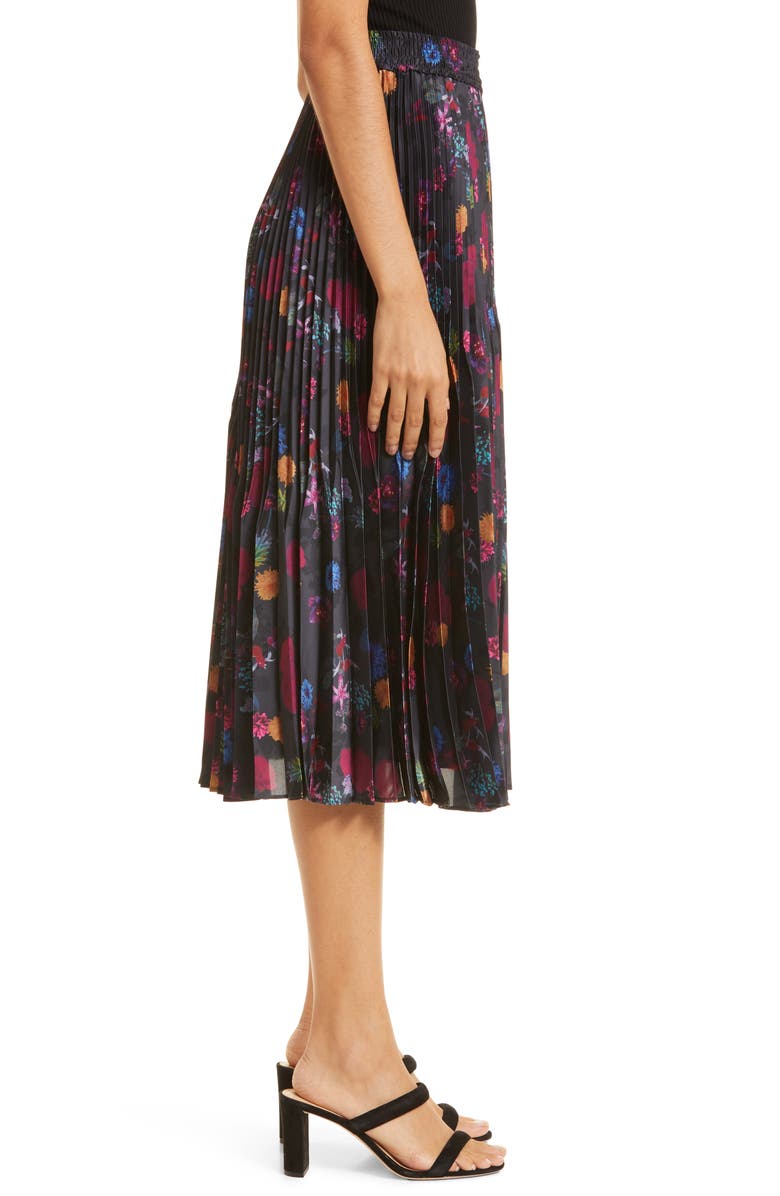 Club Monaco Pleated Floral Midi Skirt, Alternate, color, 