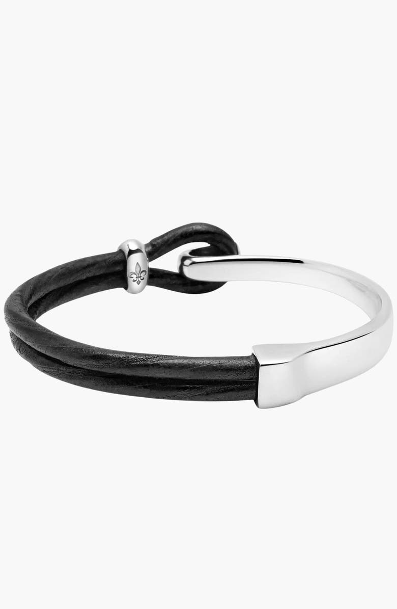 Nialaya Hook Leather Bracelet, Main, color, Black / Silver