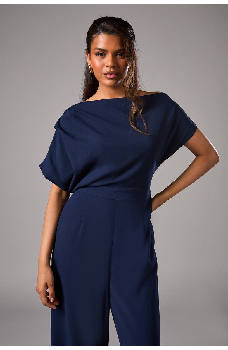 Coast Petite Pleat Off The Shoulder Jumpsuit, Alternate, color, Navy