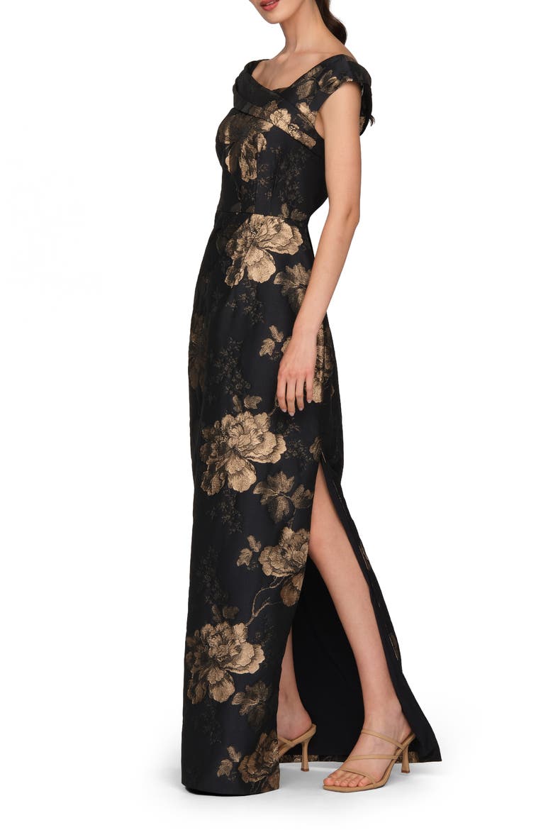 Myla Metallic Floral Jacquard Column Gown, Alternate, color, DK TWILIGHT