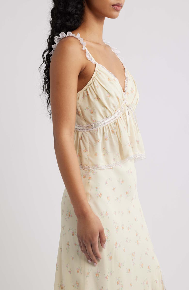 LoveShackFancy Nicoleta Lace Trim Camisole, Alternate, color, Lemon Haze