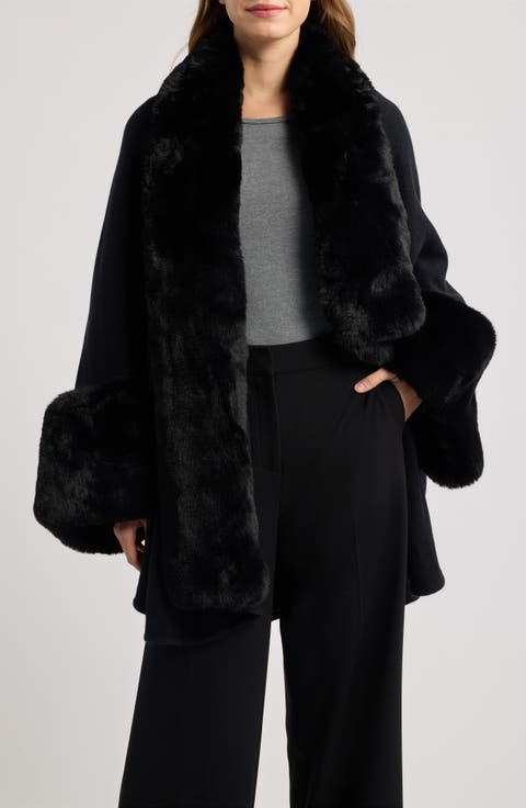 Faux Fur Trim Knit Ruana