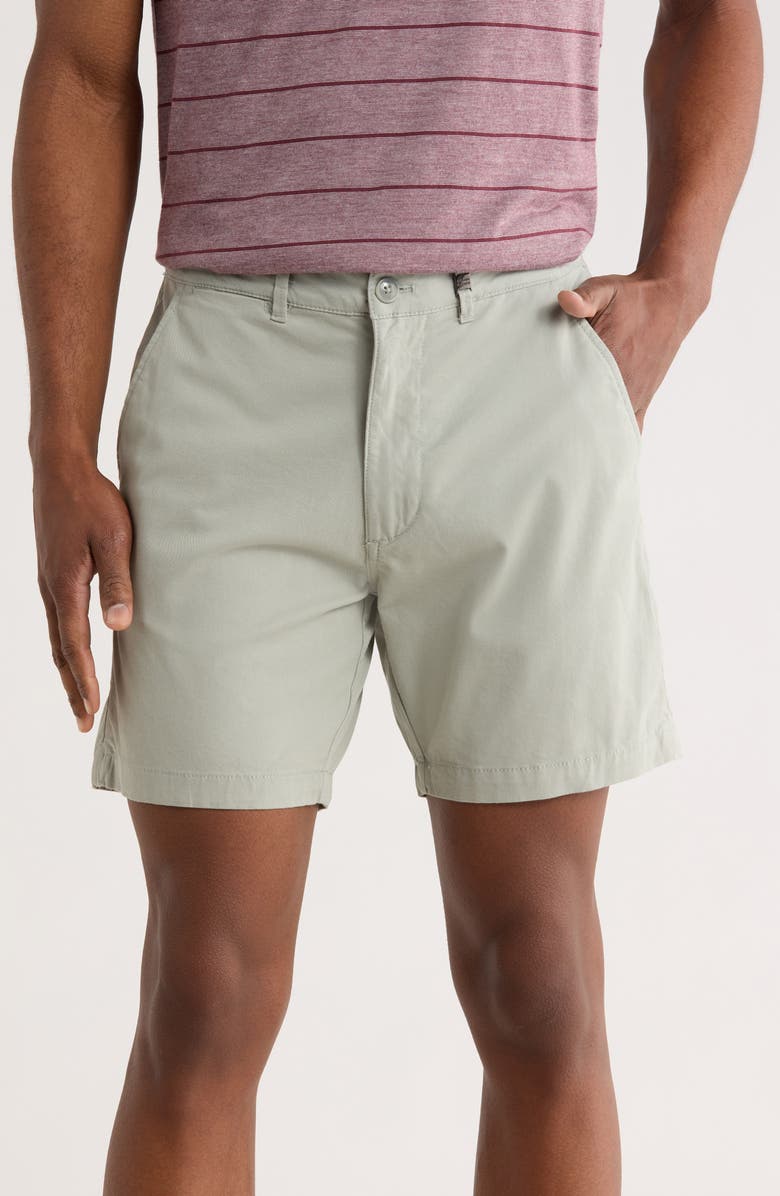 DENIM AND FLOWER Solid Stretch Cotton Shorts, Main, color, Light Green