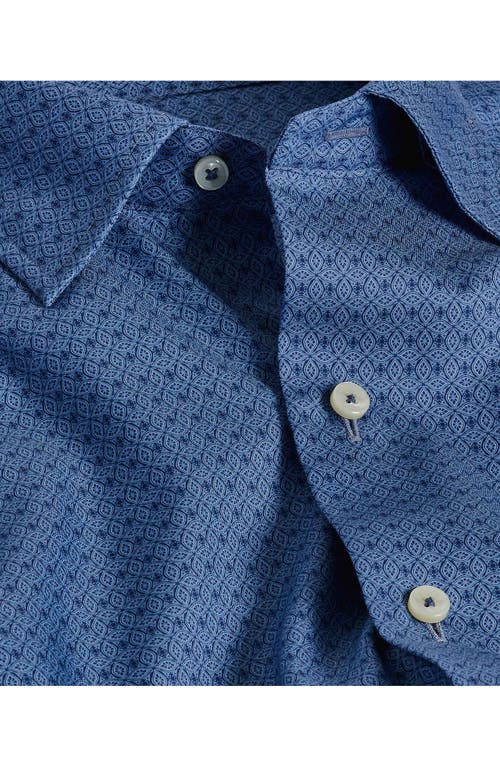David Donahue Neat Floral Pima Cotton Twill Button-up Shirt In Denim