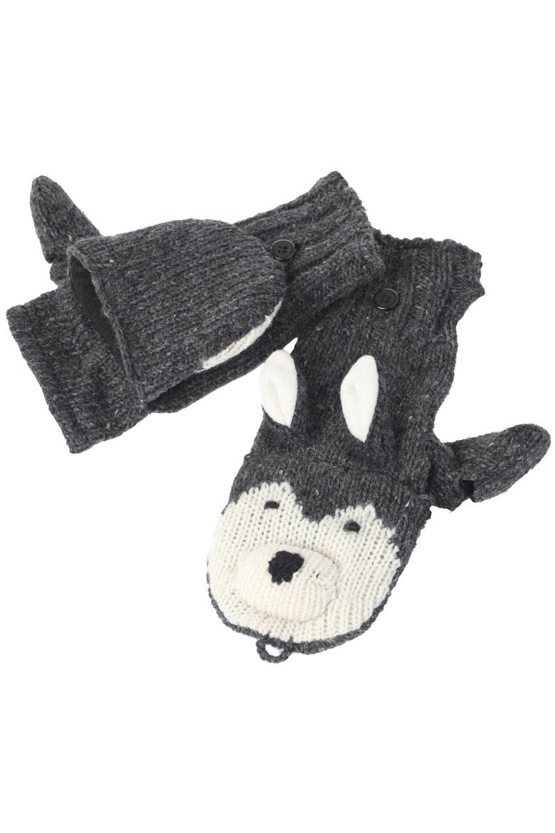 Wolf Cover Mittens, Main, color, Grey