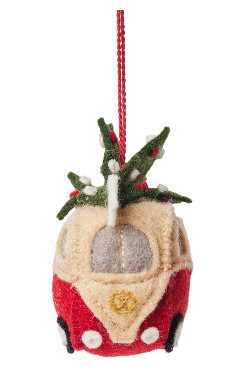 Felted Wool Christmas Tree Hippie Bus Ornament, Alternate, color, RED