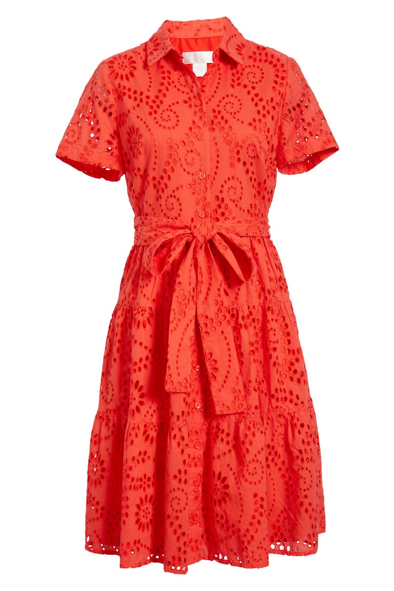 Tiered Eyelet Shirtdress, Main, color, RED POPPY