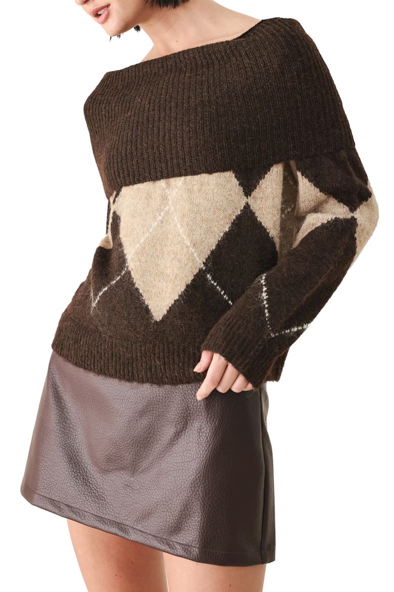 Argyle Cowl Neck Sweater, Alternate, color, BROWN