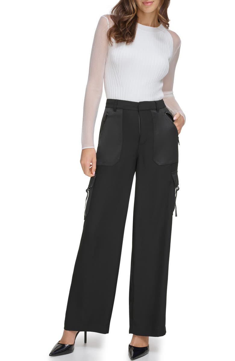 DKNY Satin Wide Leg Cargo Pants, Alternate, color,