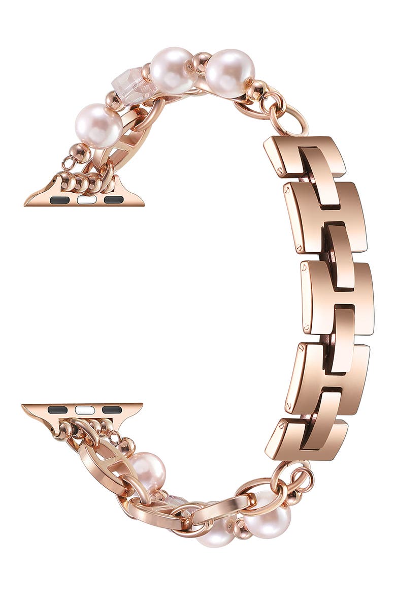 Luna Imitation Pearl Apple Watch® Bracelet Watchband, Alternate, color, ROSE GOLD