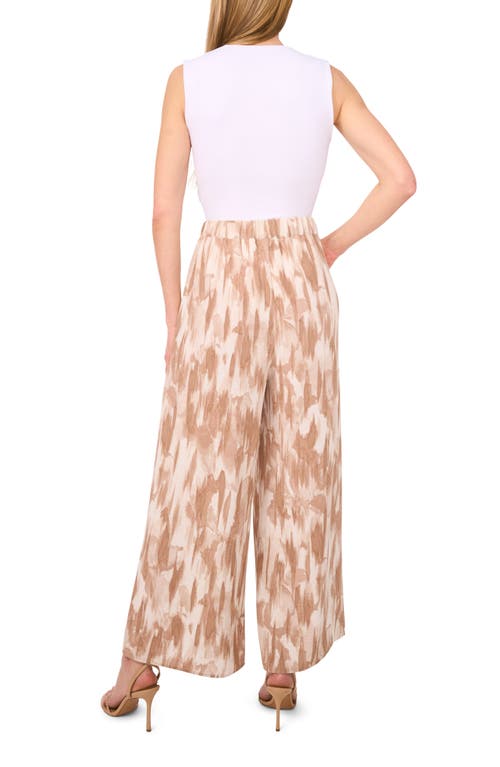 Halogen ® Tie Front Overlay Wide Leg Pants In Oxford Tan Marble