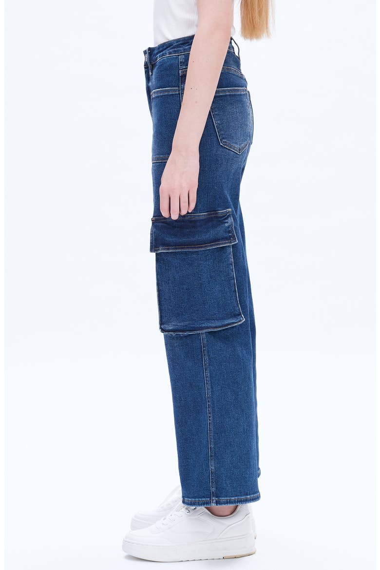 High Waist Wide Leg Cargo Jeans, Alternate, color, INDIGO ROCK