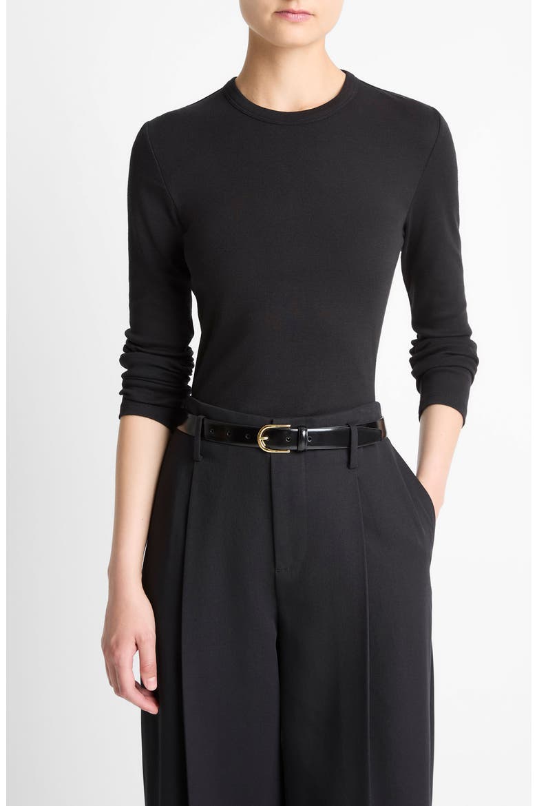 Essential Long Sleeve Pima Cotton & Modal T-Shirt, Main, color, BLACK