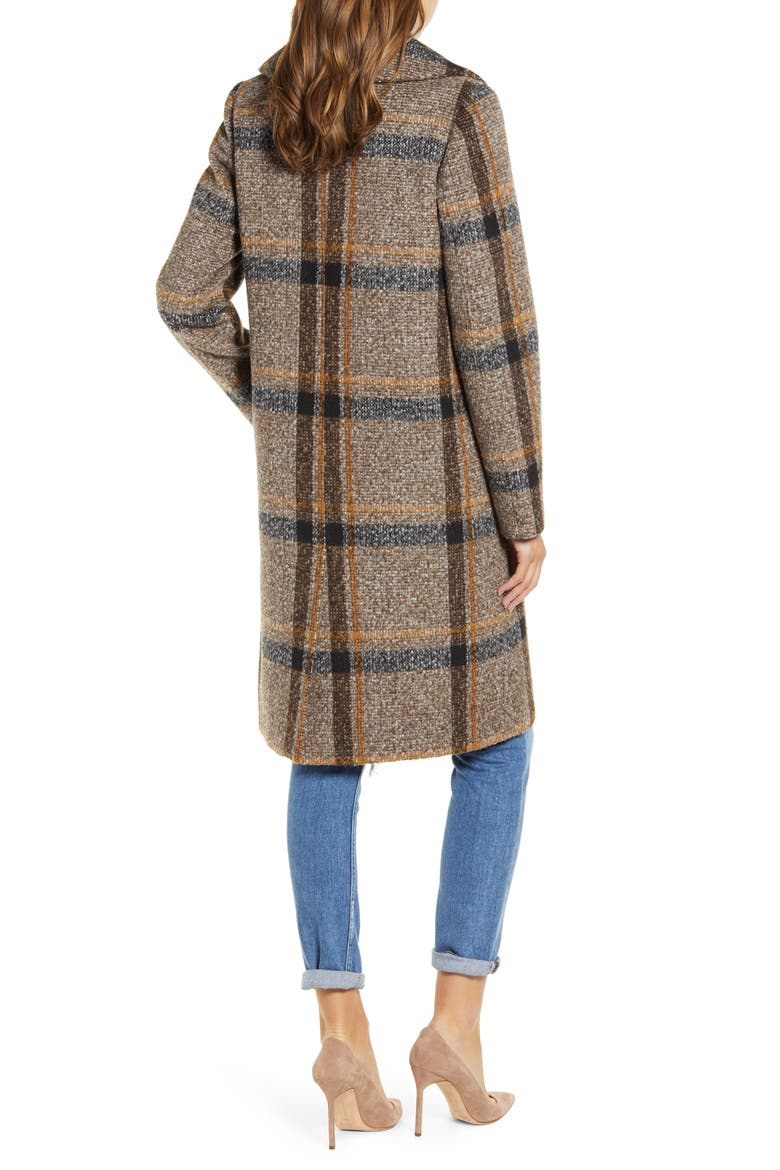 Plaid Double Breasted Coat, Alternate, color, BROWN PLAID