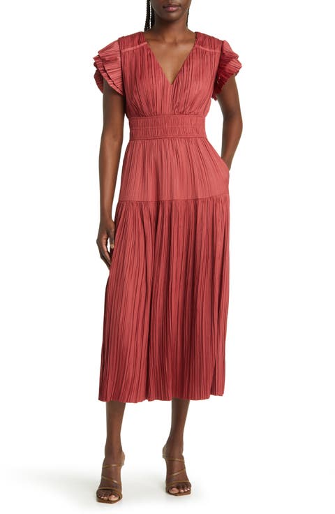 Plissé Midi Dress