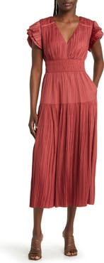 MOON RIVER Plissé Midi Dress
