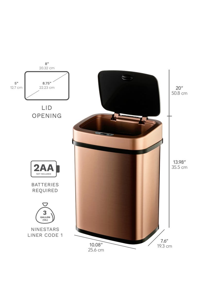NINESTARS Gold Motion Sensor Trash Can - 3.1 gallons, Alternate, color, 