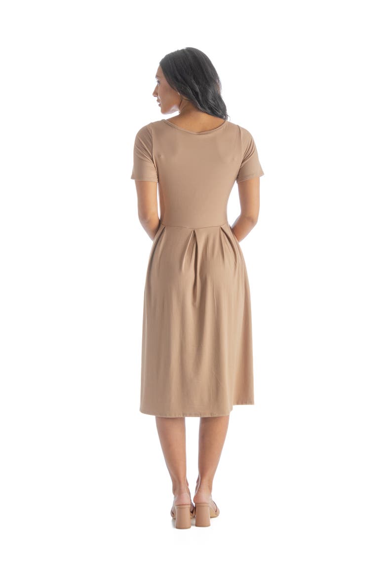 Midi Dress with Short Sleeves and Pocket Detail, Alternate, color, Taupe